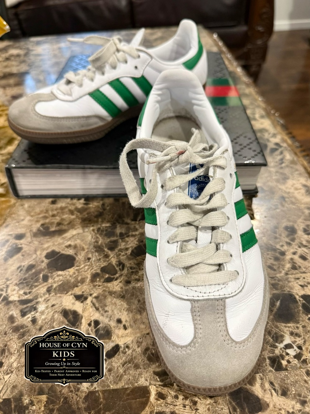 adidas UNISEX, Samba OG White Green Leather Sneakers, size 5 US